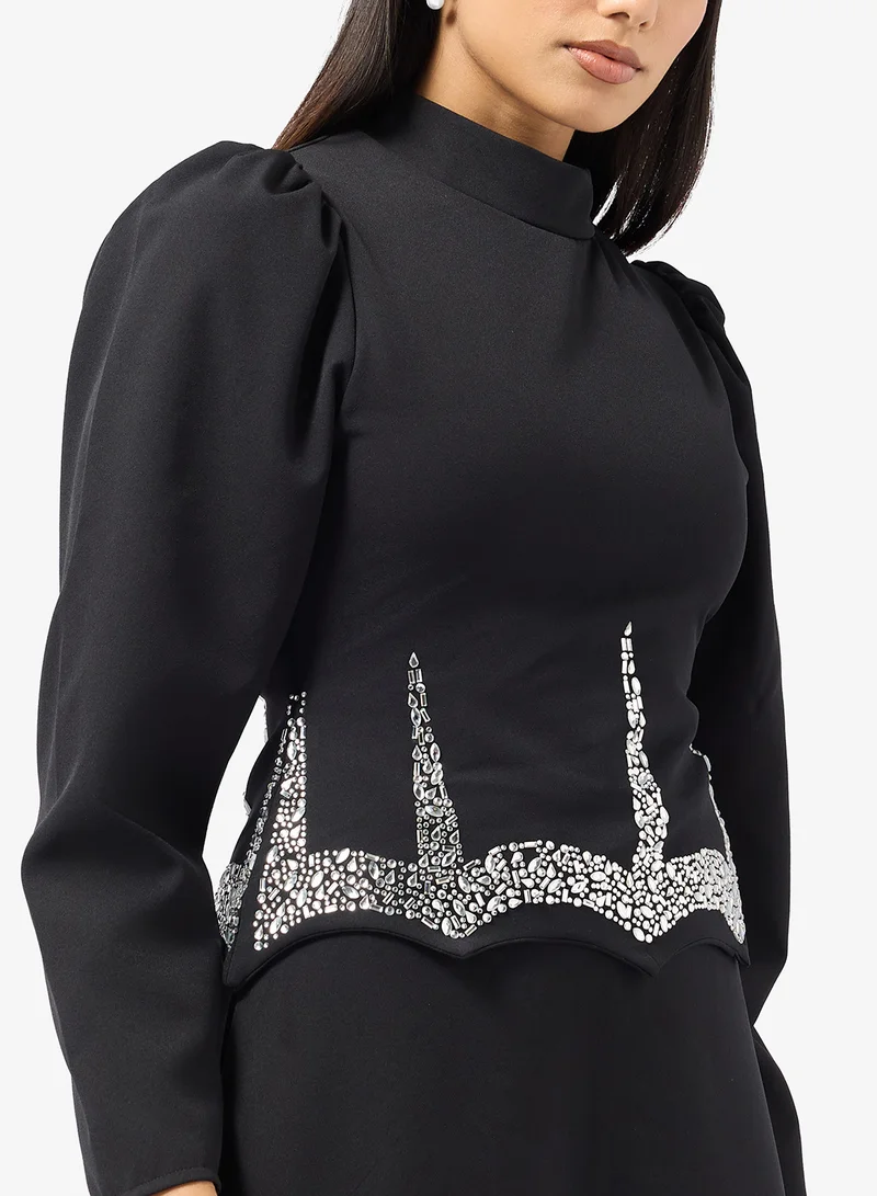 Khizana  Mock Peplum Dress With Embellished Waist for Women | Best Price UAE